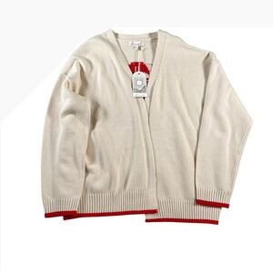 Luna x Sol Women Cream Red Lobster Graphic Knit Cardigan Sweater Size M NWT